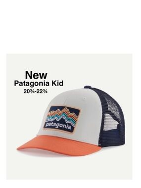New Patagonia Kids' Trucker Hat color Ridge Rise Stripe: Coho Coral & tags⭐️⭐️